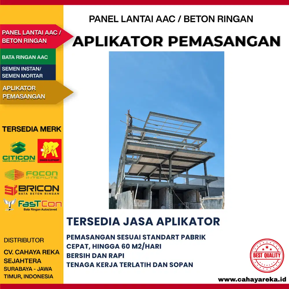 Aplikator Panel Lantai AAC (Hebel)  |Jasa Pasang | Surabaya Jawa Timur