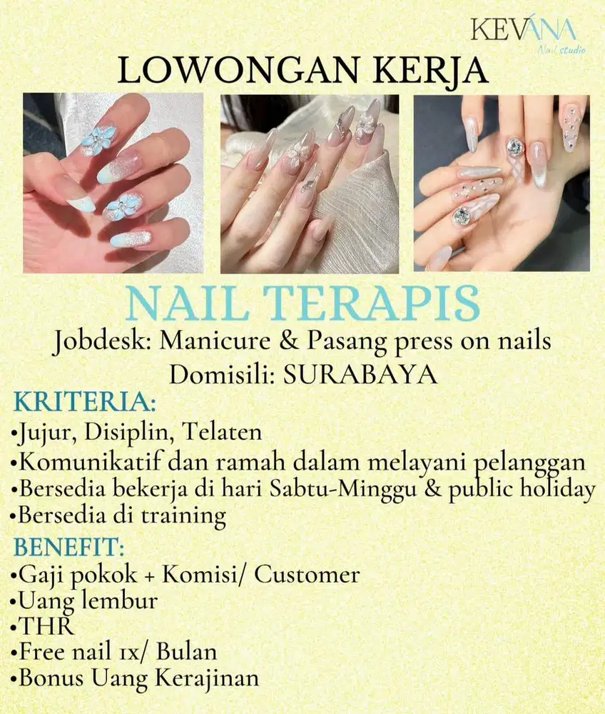 Lowongan pekerjaan Nail terapis surabaya, salon kuku manicure press on