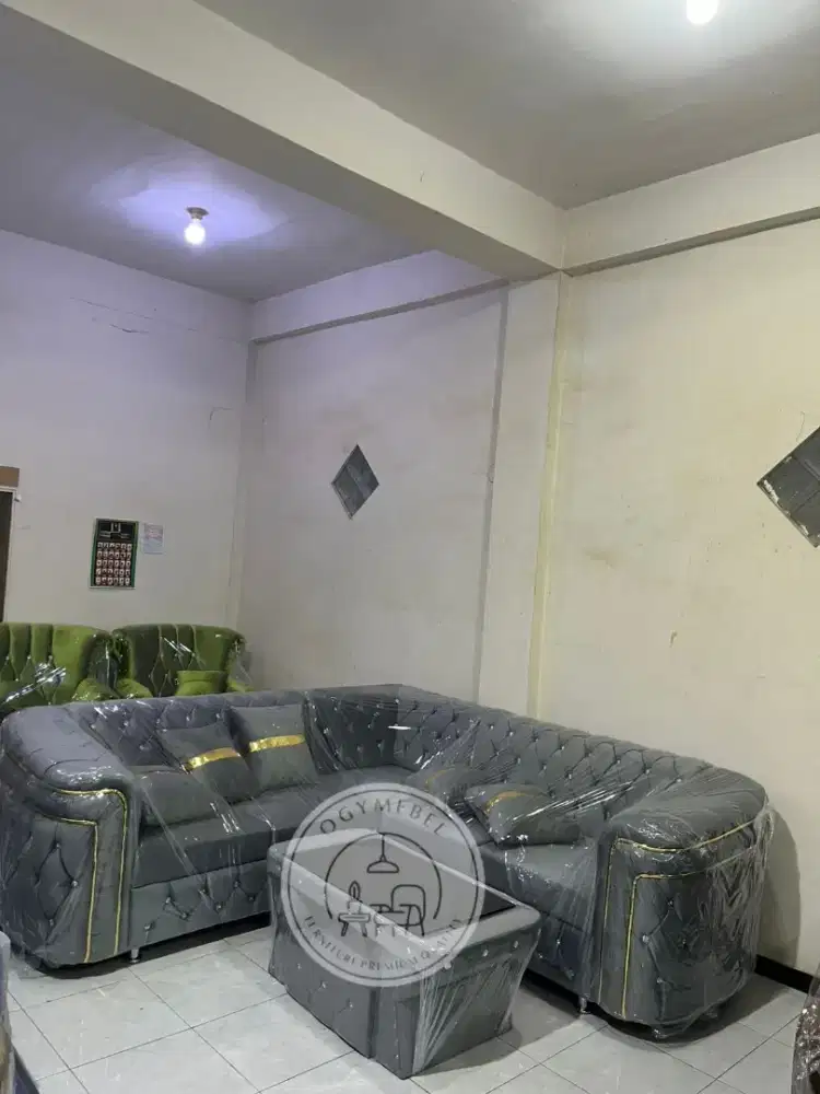 Promo sale sofa L premium bahan bludru lembur free meja