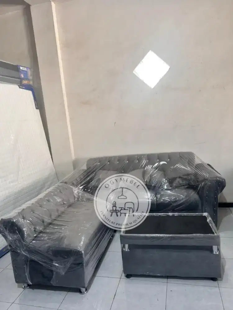 Promo sale sofa L bahan bludru free meja termurah