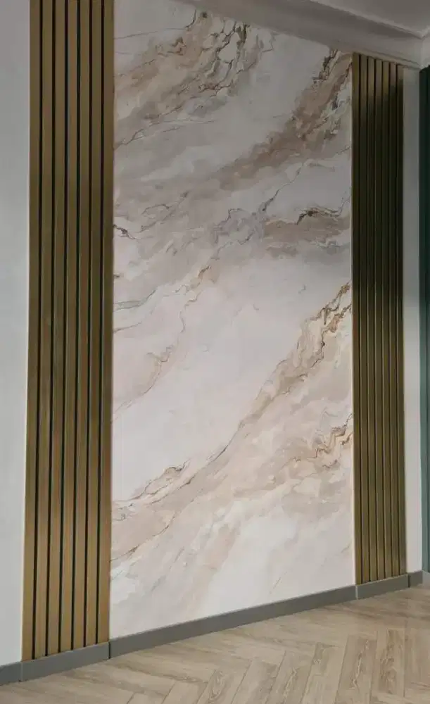 Backdrop wpc panel dinding terpasang bahan dan tukang