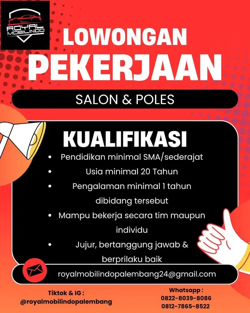 Dicari Karyawan Salon Mobil Penempatan di Showroom Mobil Bekas
