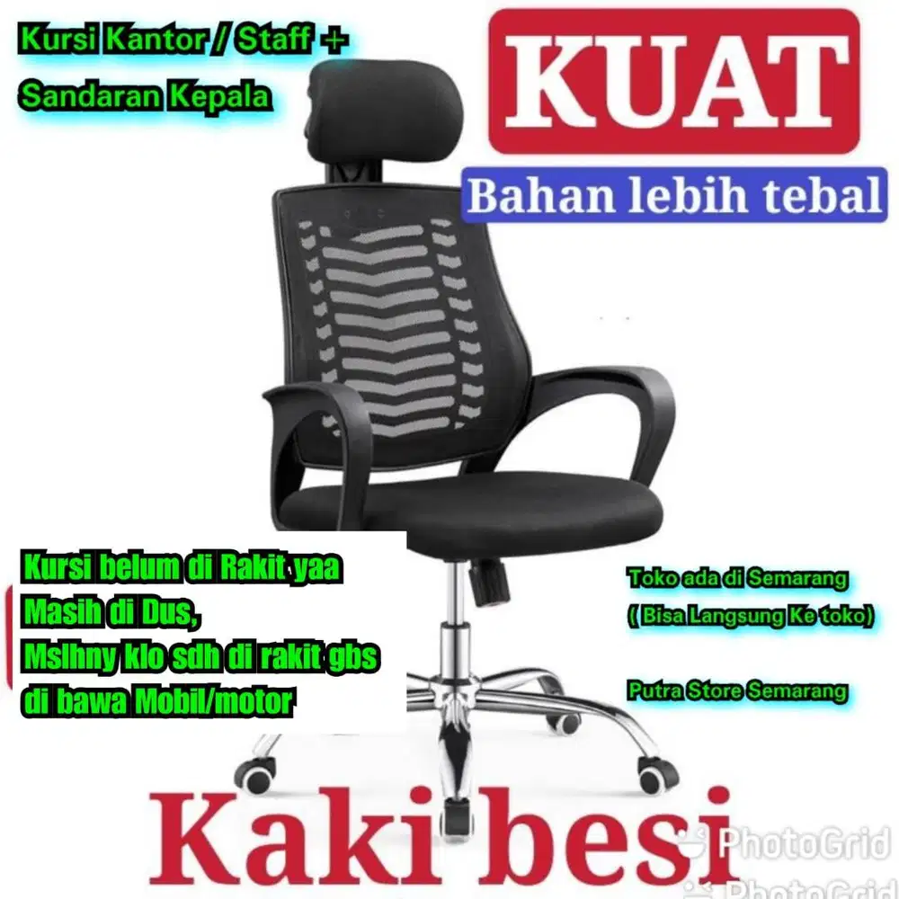 Kursi Kantor plus sandaran kepala Kursi Staff Kursi Jaring Kaki Besi