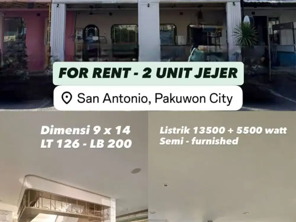 Disewakan ruko 2 jejer san antonio pakuwon city