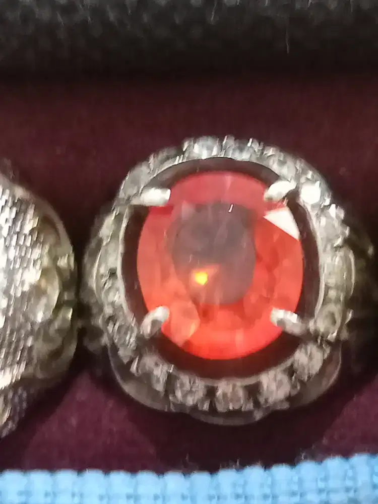 Cincin natural padparadscha sapphire / akik / black opal