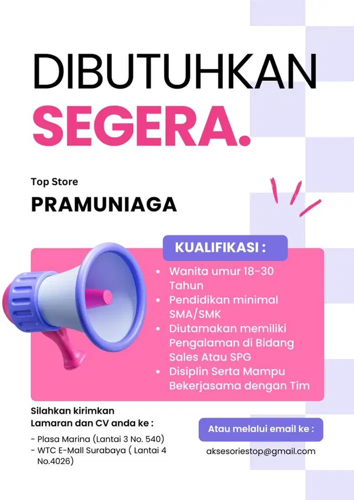 Dibutuhkan karyawati Dimall