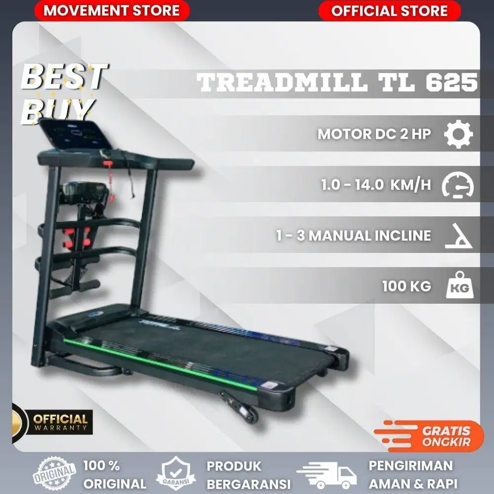 New Alat Fitness Rumahan Treadmill Electrik TL625 Bergaransi 12 Bulan