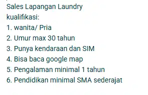 Dicari Sales Laundry