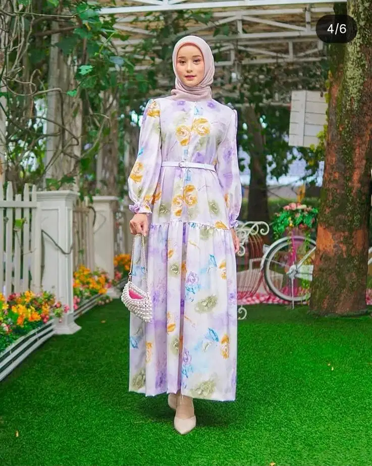 Gamis bunga purple premium, gamis melayu