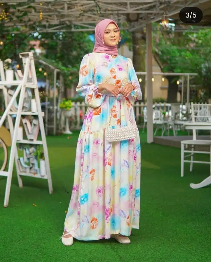 Gamis bunga butter yellow flower premium