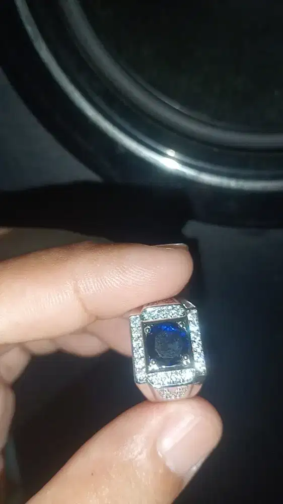 Cincin permata king safir size 8 ring perak mikroseting mewah