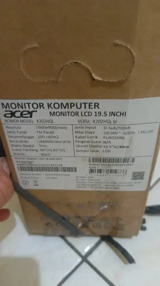 Monitor Acer LED 19.5” K202HQL like new
