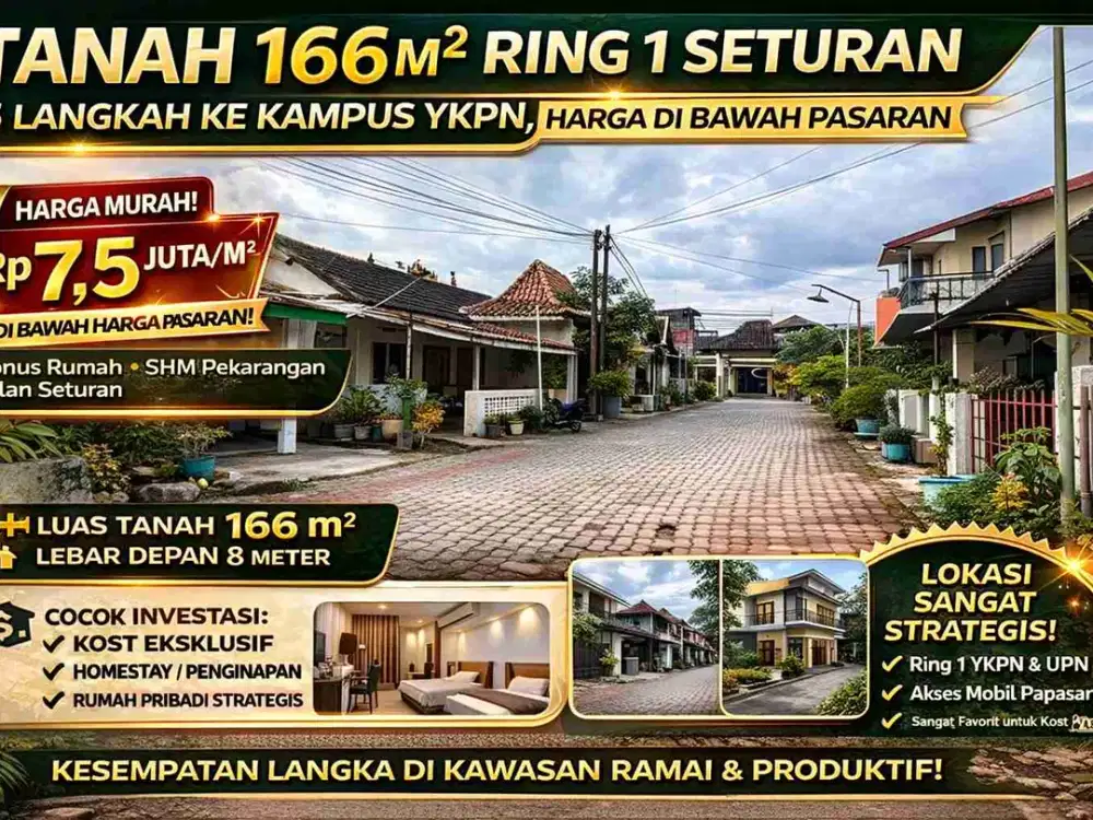 Tanah 166m² Ring 1 Seturan – 5 Langkah ke Kampus YKPN, Harga di Bawah Pasaran