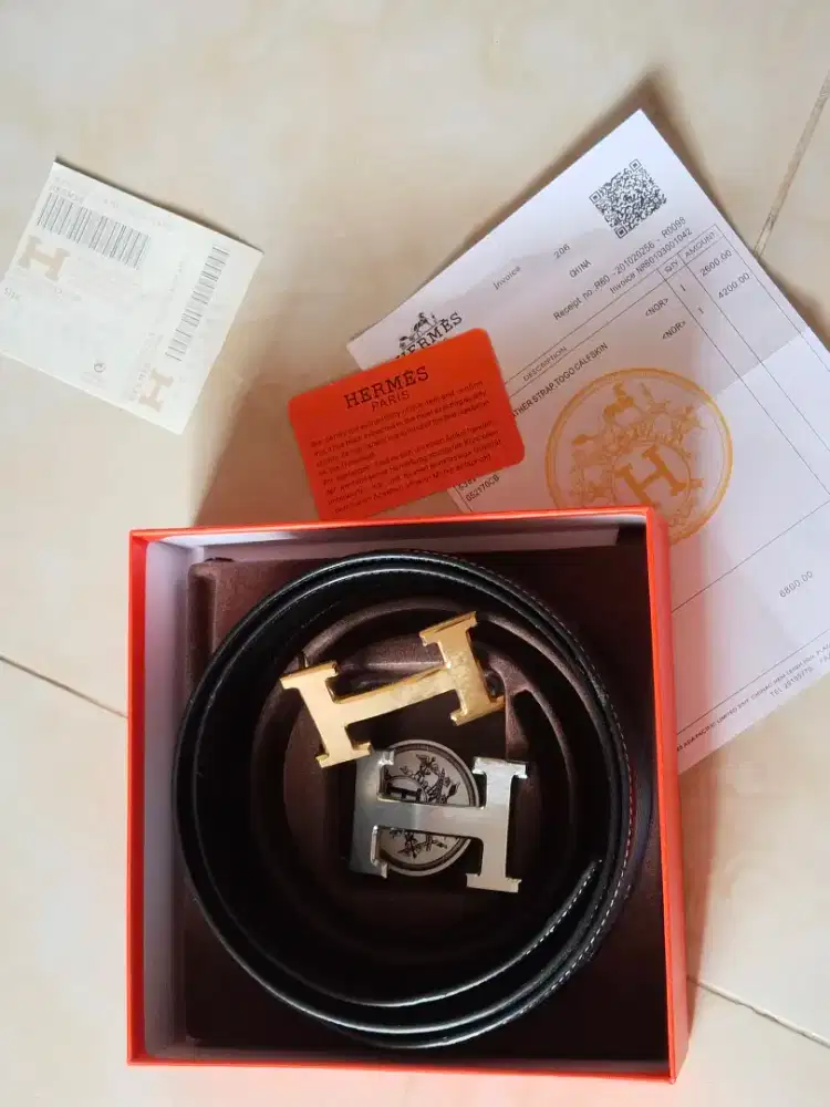 Ikat pingang / Gesper Pria Brend Hesmes 2 kepala Silver dan Gold