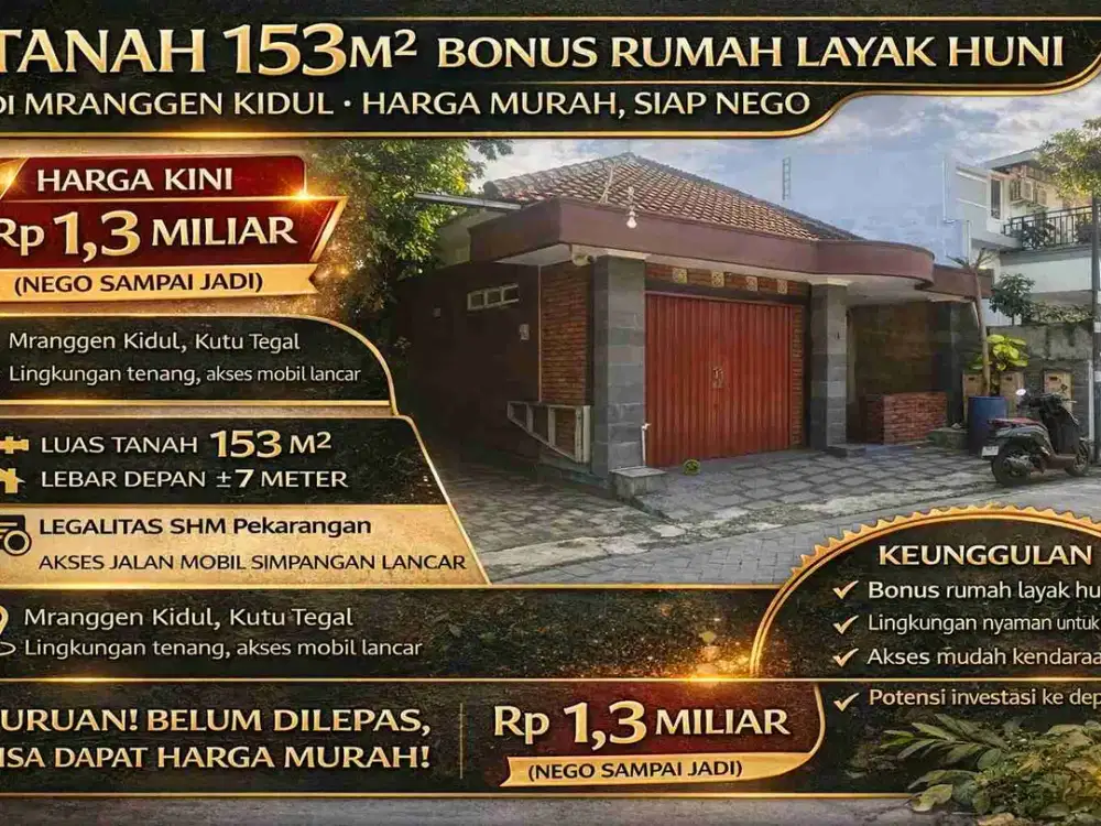 Tanah 153m² Bonus Rumah Layak Huni di Mranggen Kidul – Harga Murah, Siap Nego