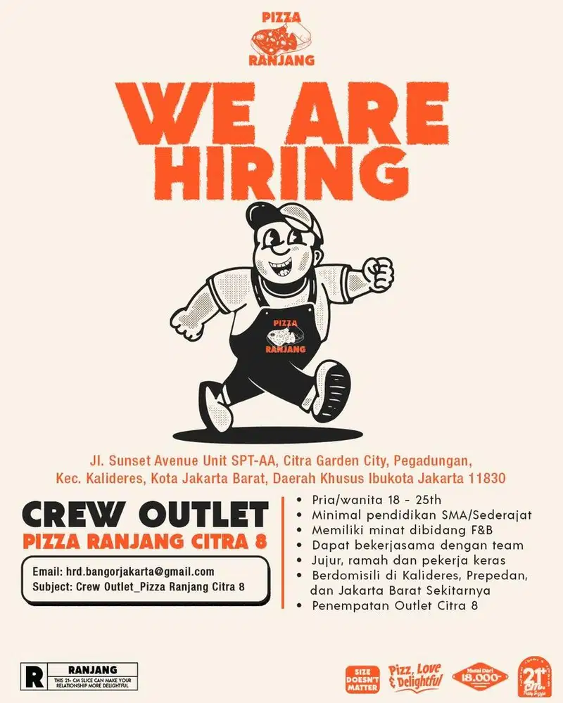 Di butuhkan crew outlet pizza ranjang