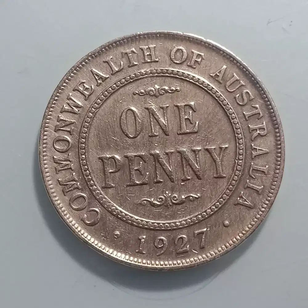 Koin Langka 1927 KING GEORGE PENNY BRITISH AUSTRALIA BAGUS DETAIL