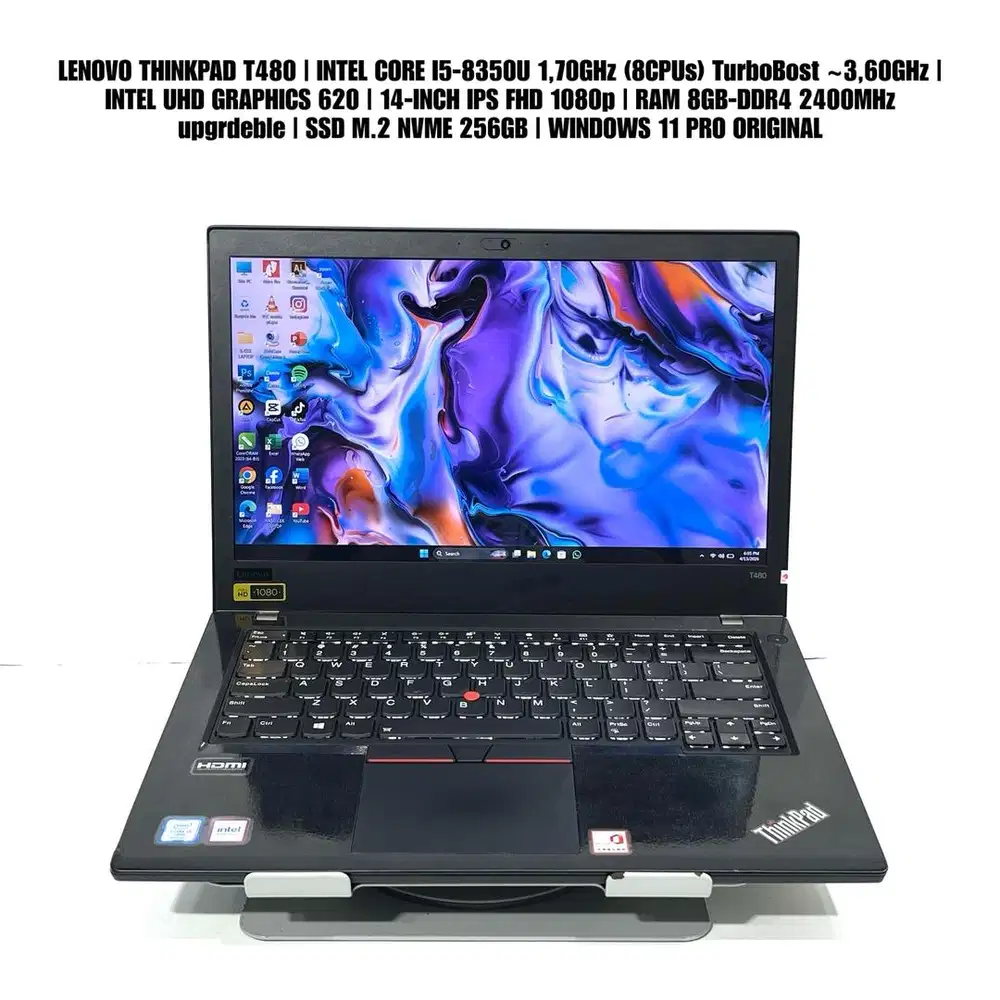 lenovo thinkpad t480 intel core i5-8350u 8CPUs 14inch ips fhd 8/256gb