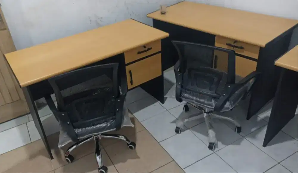MEJA KERJA / KANTOR TEBAL + KURSI KERJA / KANTOR FREE ONGKIR COD BARU