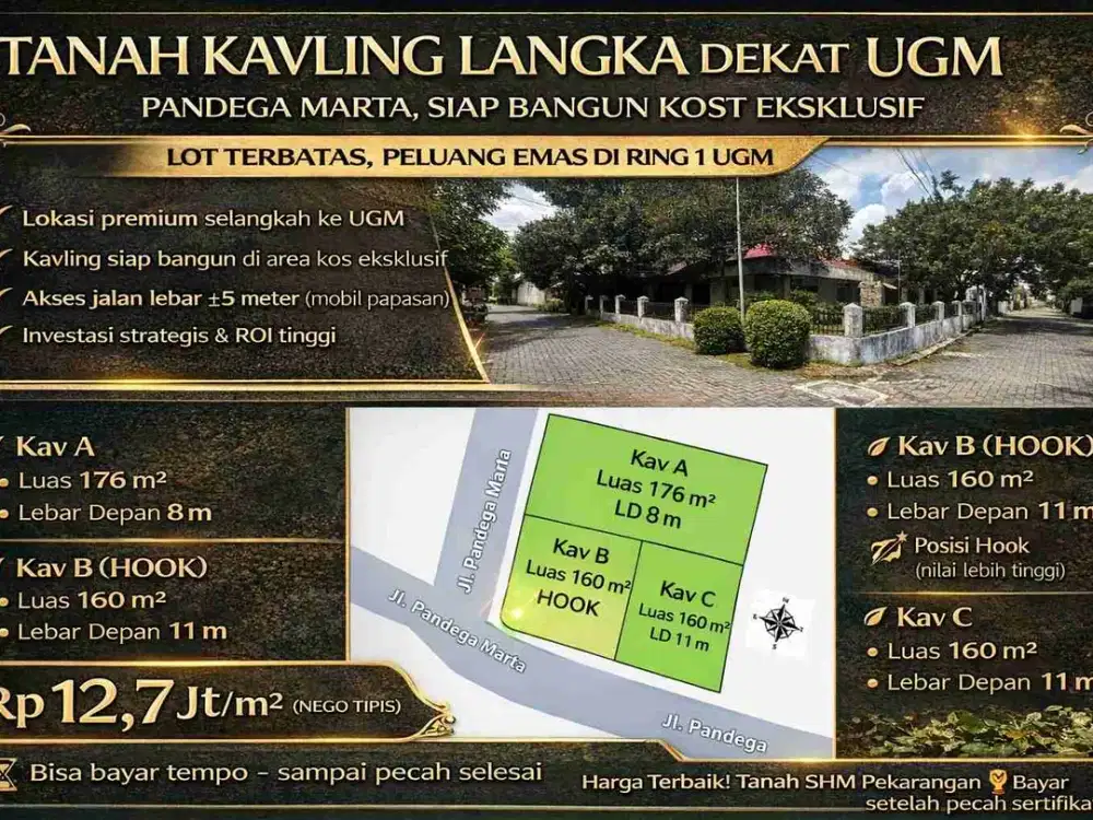 Tanah Kavling Langka Dekat UGM – Pandega Marta, Siap Bangun Kost Eksklusif