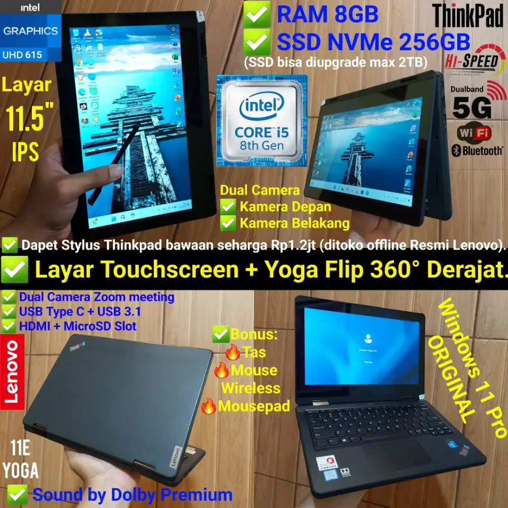 Thinkpad Yoga E11 Core i5 RAM 8GB NVMe 256GB Layar 11.5inch