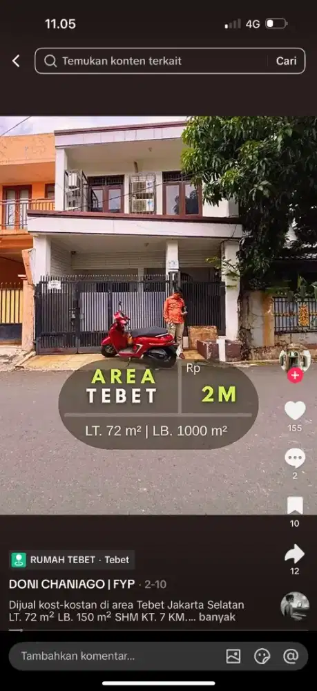 Rumah kos full penghuni akses jalan 2 mobil di tebet