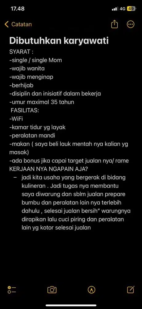 Dibutuhkan karyawati