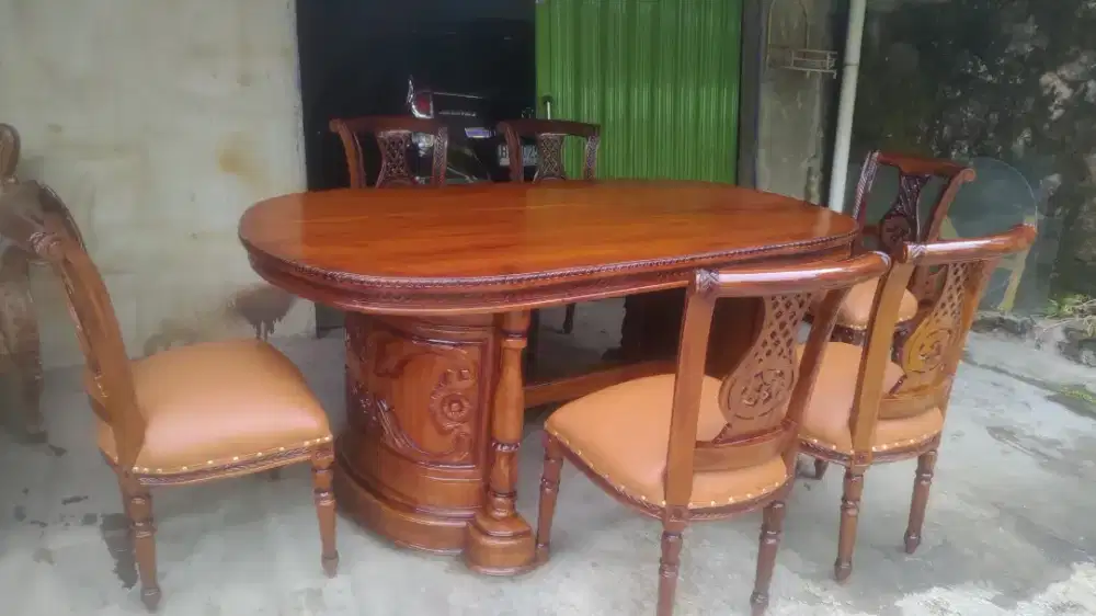 Meja Makan Gendong Kursi 6 Kayu Jati Asli
