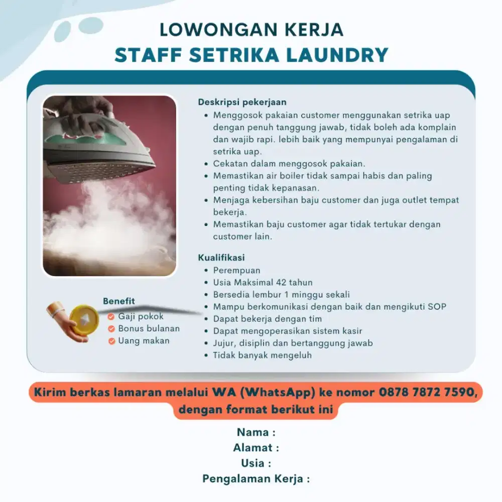 Staff Pegawai Laundry | WAJIB WHATSAPP YA