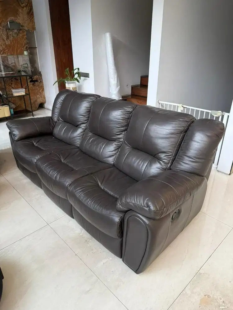 SOFA RECLINER CELLINI PLUSH 3 SEATER LEATHER BROWNS