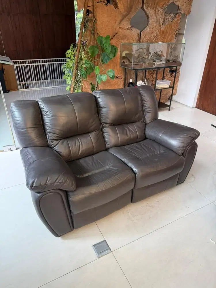 SOFA RECLINER CELLINI PLUSH 2 SEATER LEATHER BROWNS