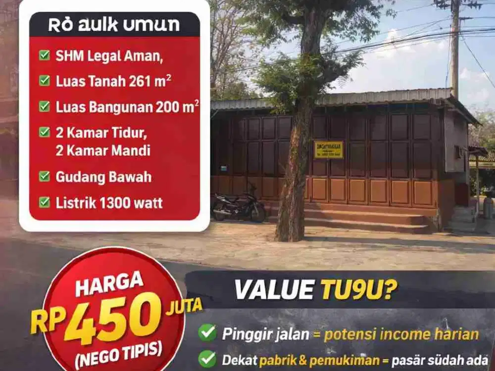 RUKO PINGGIR JALAN RAMAI SUKOHSRJO
 TURUN HARGA BESAR
600 JUTA  JADI 450 JUTA