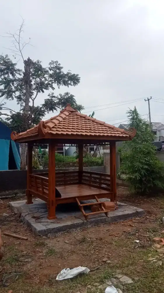 Saung gazebo kayu jati bergaransi dan berkualitas