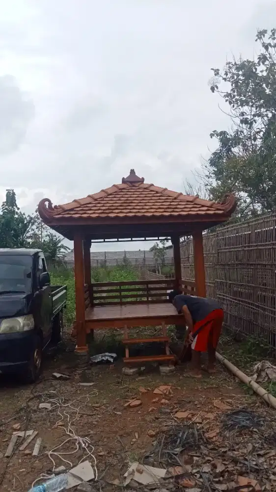 Saung gazebo bahan full kayu jati bayar cod
