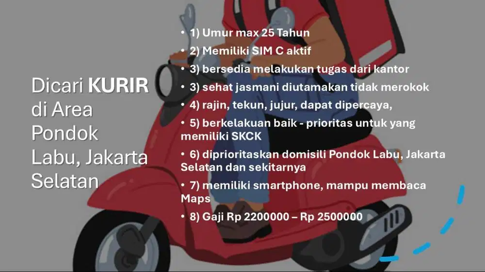 Dibutuhkan Kurir di Area Pondok Labu, Jakarta Selatan