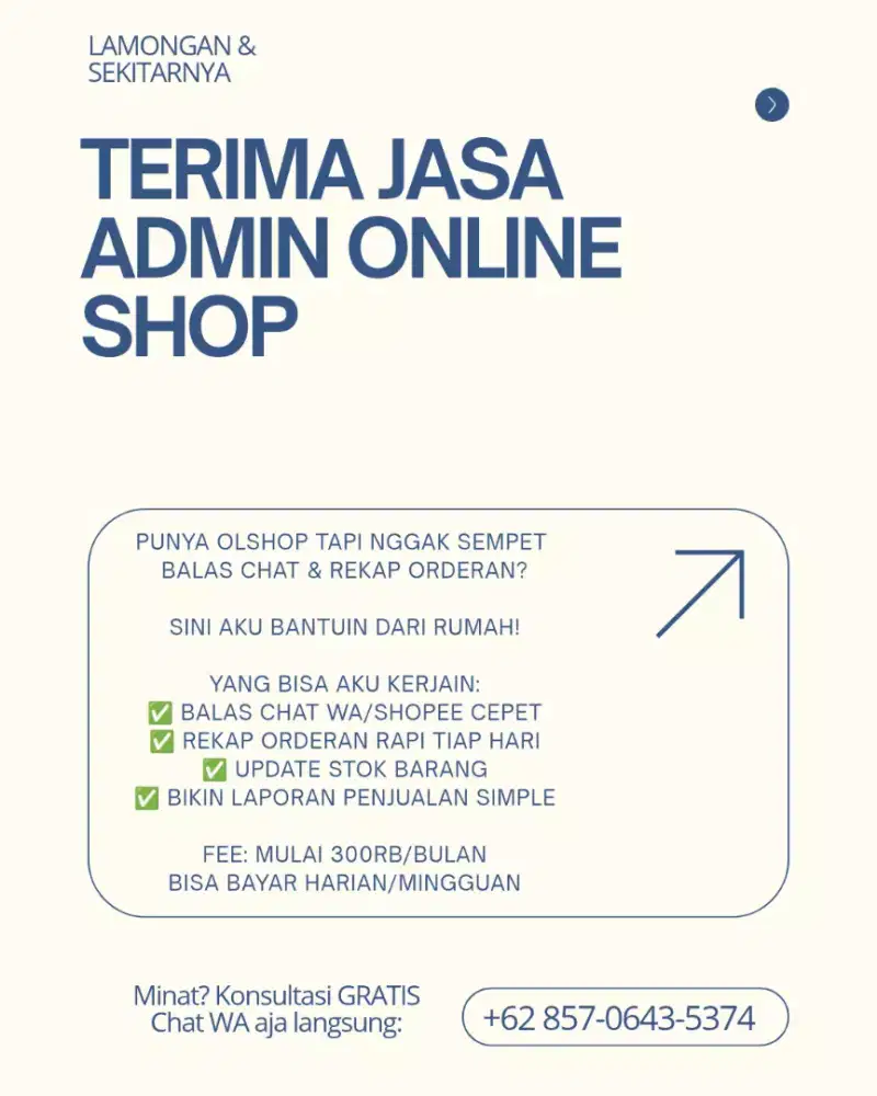 Terima Jasa Admin Online Shop Lamongan - Bisa Kerja Dari Rumah,