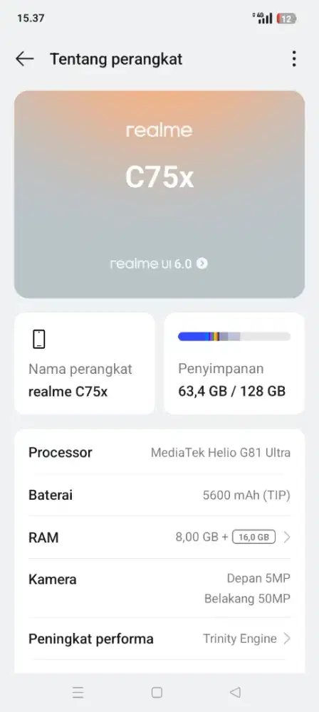 Jual cepat malam ini realme c75x