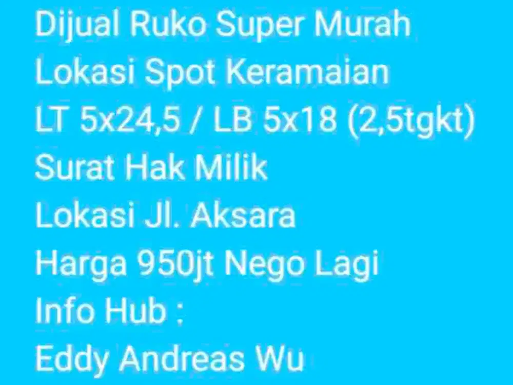Dijual Ruko Usaha Murah Medan