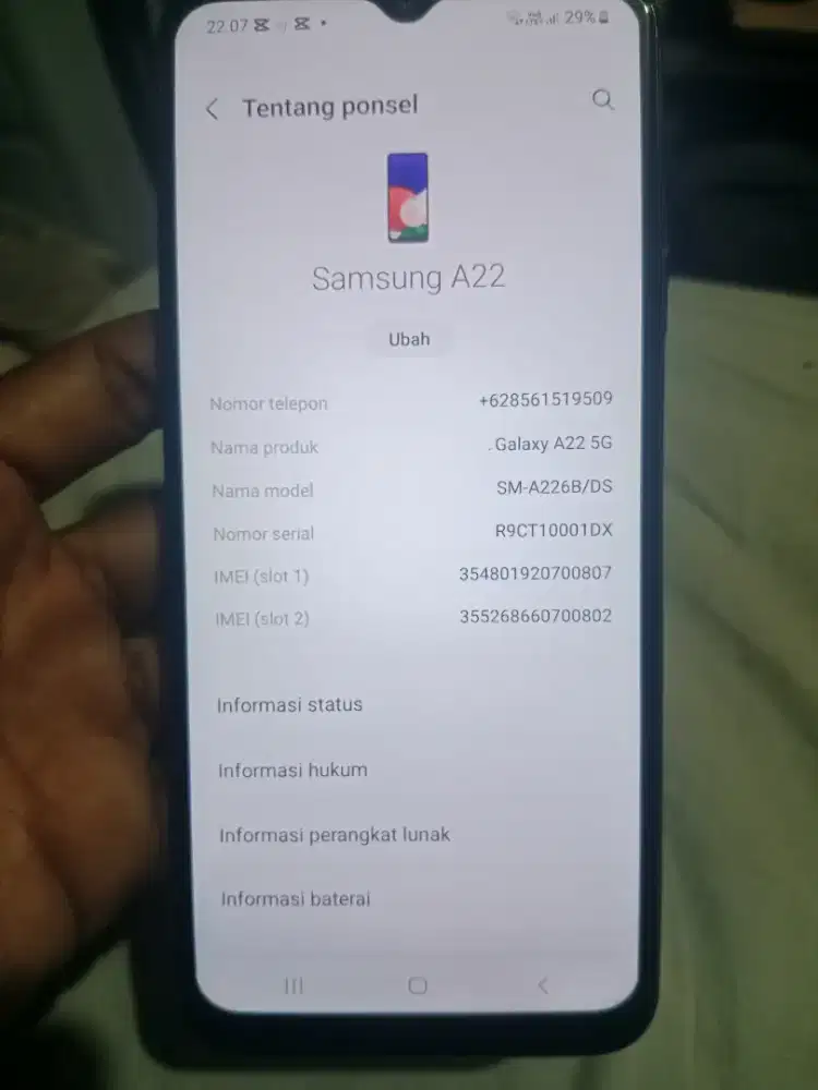 Samsung A22 5G ram 6 128gb