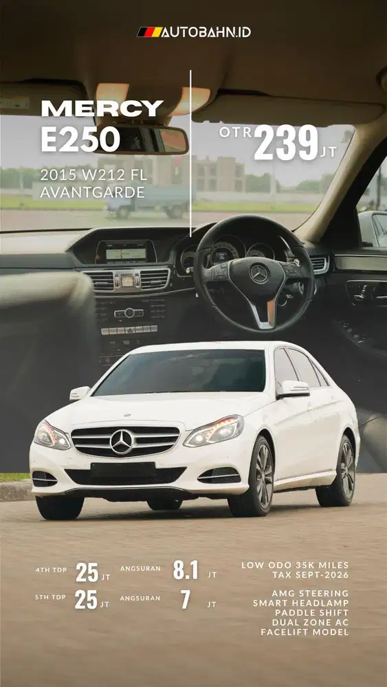 Elegan Pol! Mercedes Benz E250 Facelift White 2015 520i c200 320i