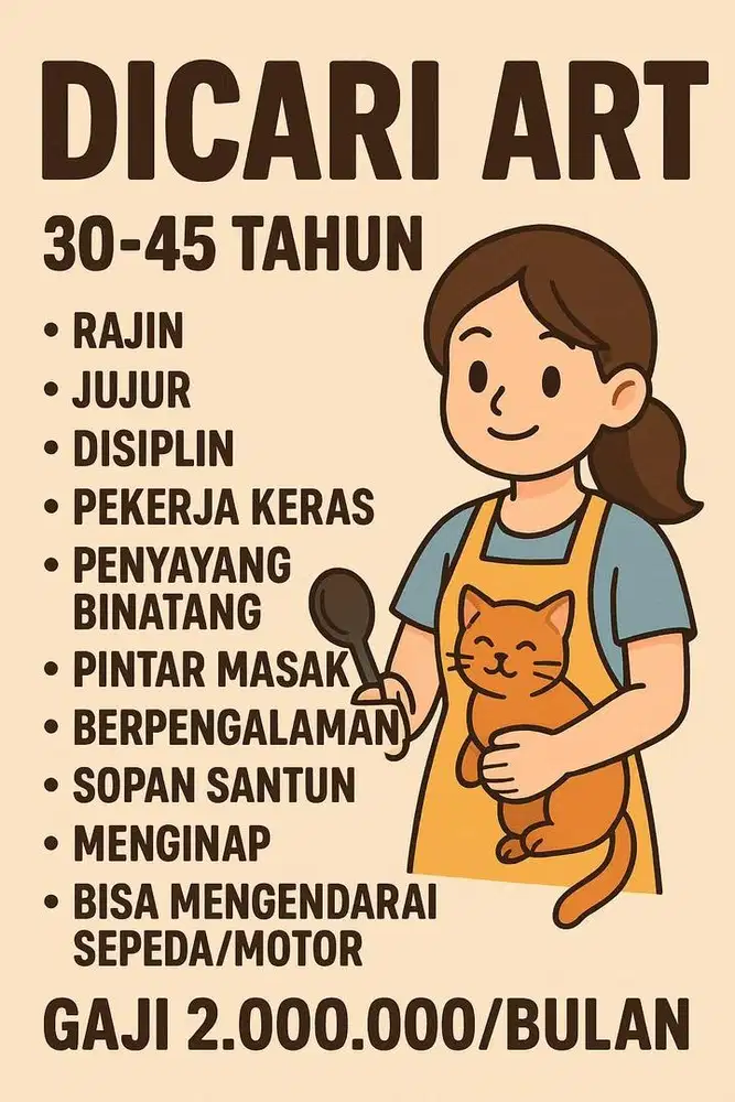 cari pembantu ( art ) perempuan menginap