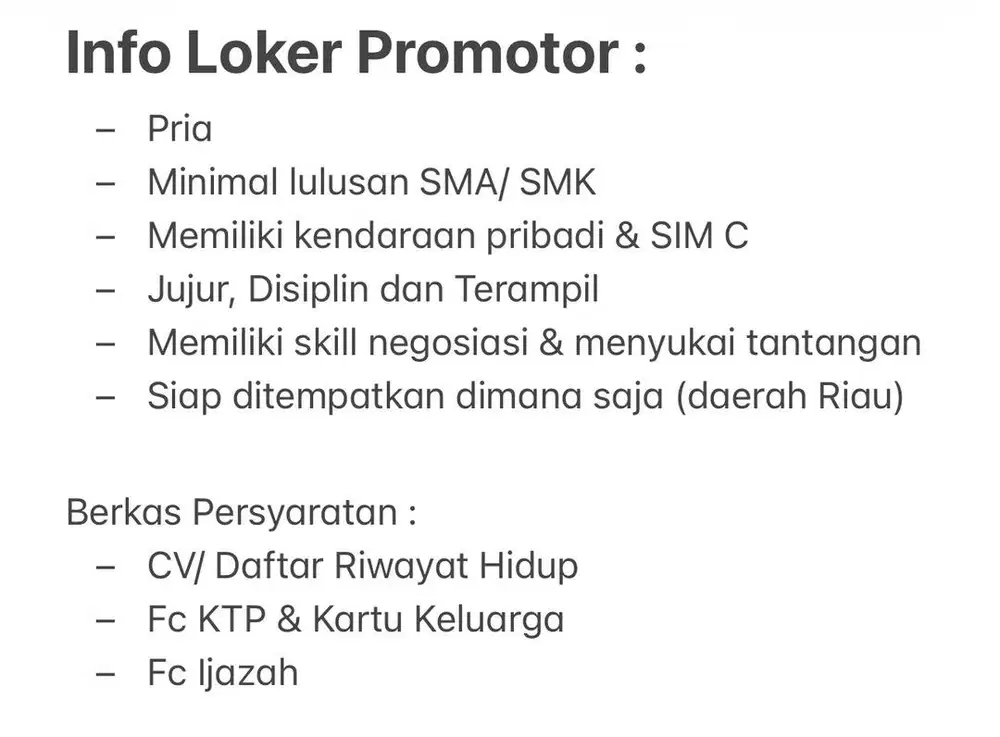 Loker Promotor SPB