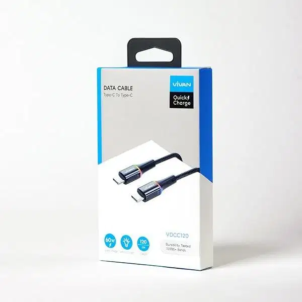 KABEL DATA VIVAN VDCC120 BLACK TYPE-C TO TYPE-C (60W)