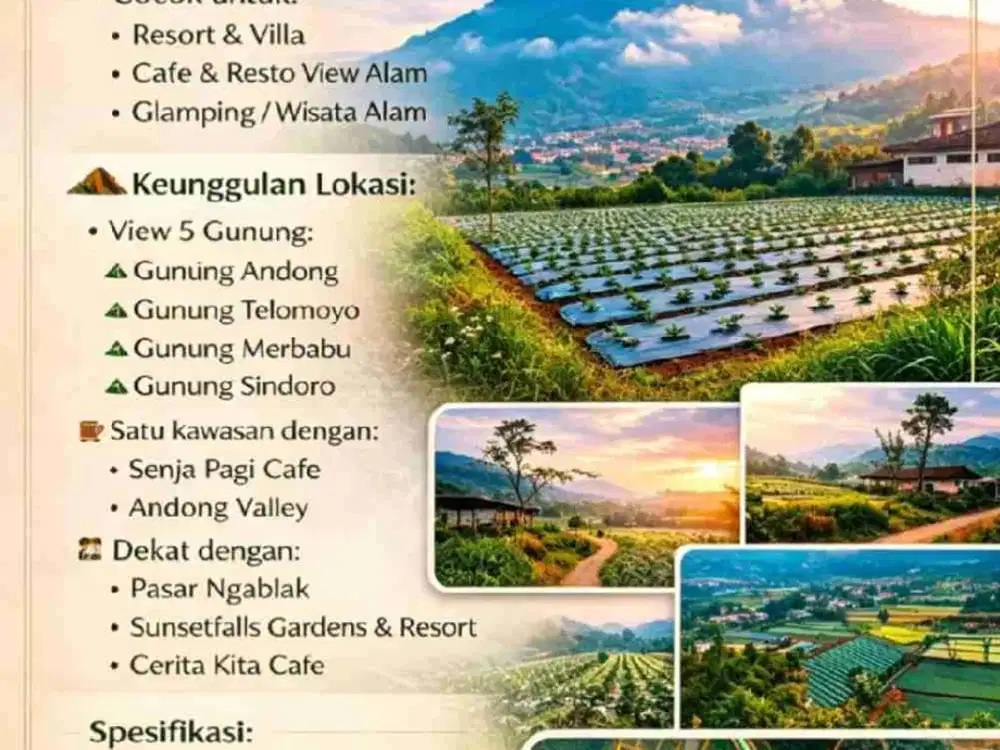 Tanah View Gunung Cocok Untuk Resort dan Villa, Cafe Dan Resto View Alam , lokasi di Jalan Grabag Kopeng Satu Lokasi Dengan Andong Valley dan Senja Pagi Cafe Kopeng