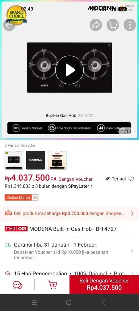 kompor modena 2 tungku