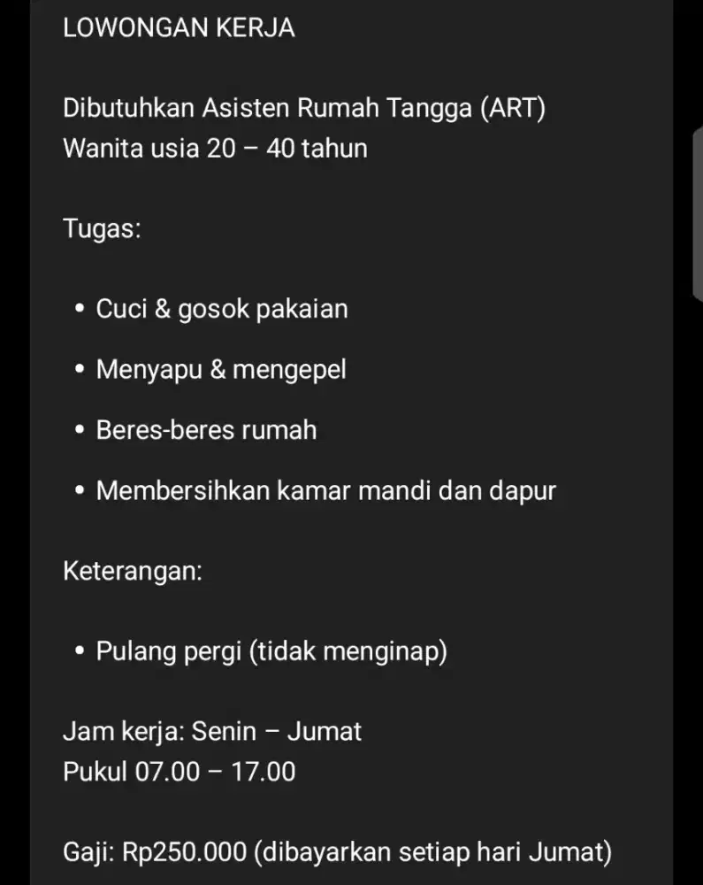 Dibutuhkan ART pulang pergi, Jatimulya, Cilodong