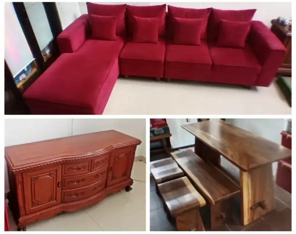 Di jual 1 paket sofa, meja mkn dan bufet jati