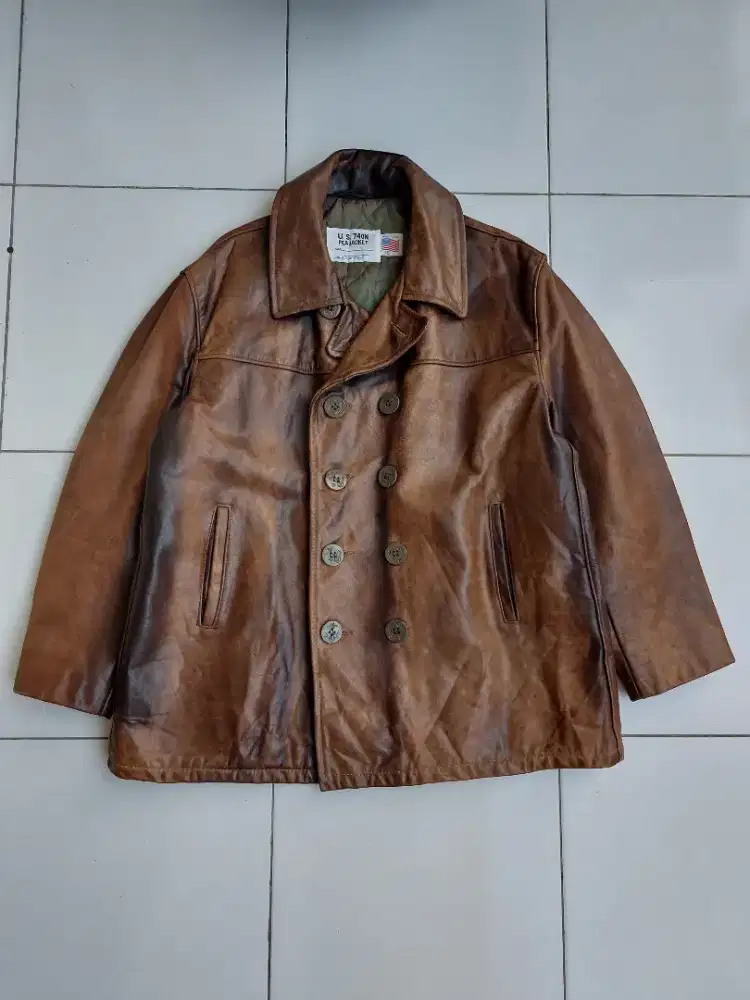 Schott 740N Pea Coat Leather Jacket Vintage Military Jaket Kulit Army