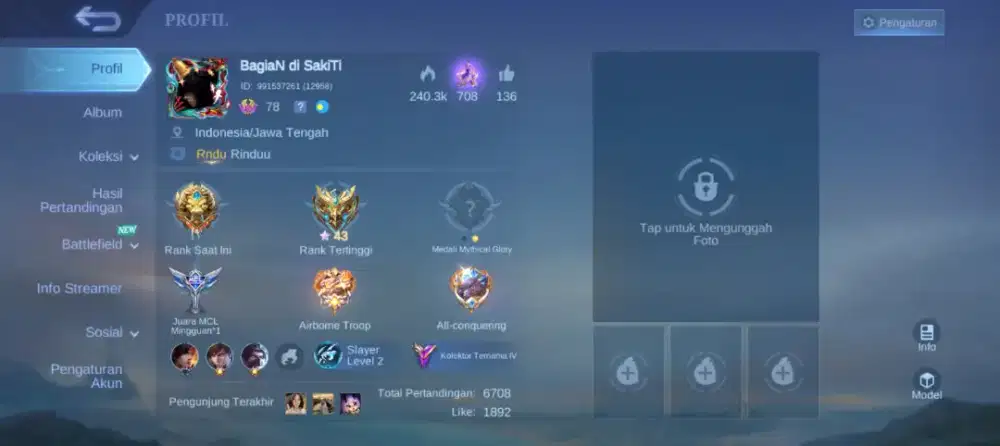 Jual akun mobile legends