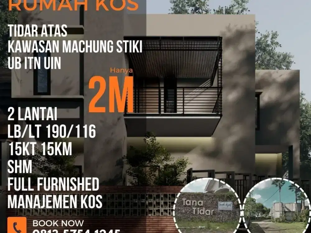 Rumah kos dijual di Tidar atas Karangbesuki 15KT LT116 hanya 2M furnished